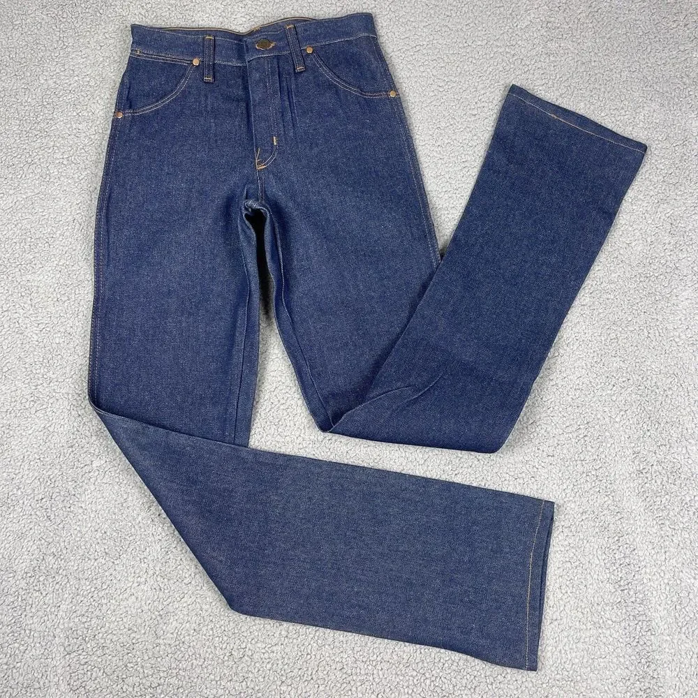 VTG Deadstock Wrangler Jeans Mens 27x35 Blue Western Bootcut Flare 80s Raw‎ NWT - Picture 5 of 16